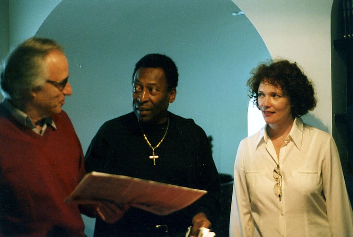 Joao Carlos Martins, Pelé and irene Langemann during film shooti